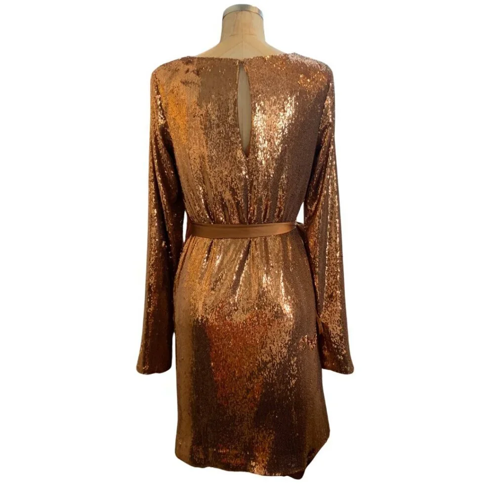 Ramy Brook Copper Long Sleeve Sequin Hallie Dress Womens XS